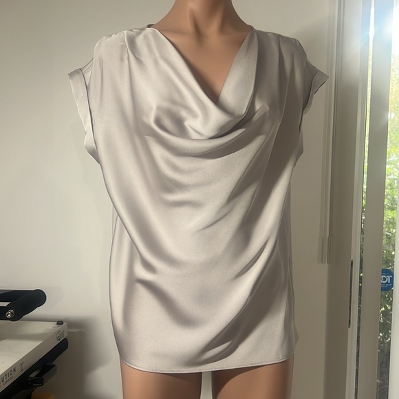 EXPRESS COWEL NECK GREY SILVER SATUN BLOUSE - Picture 2 of 7